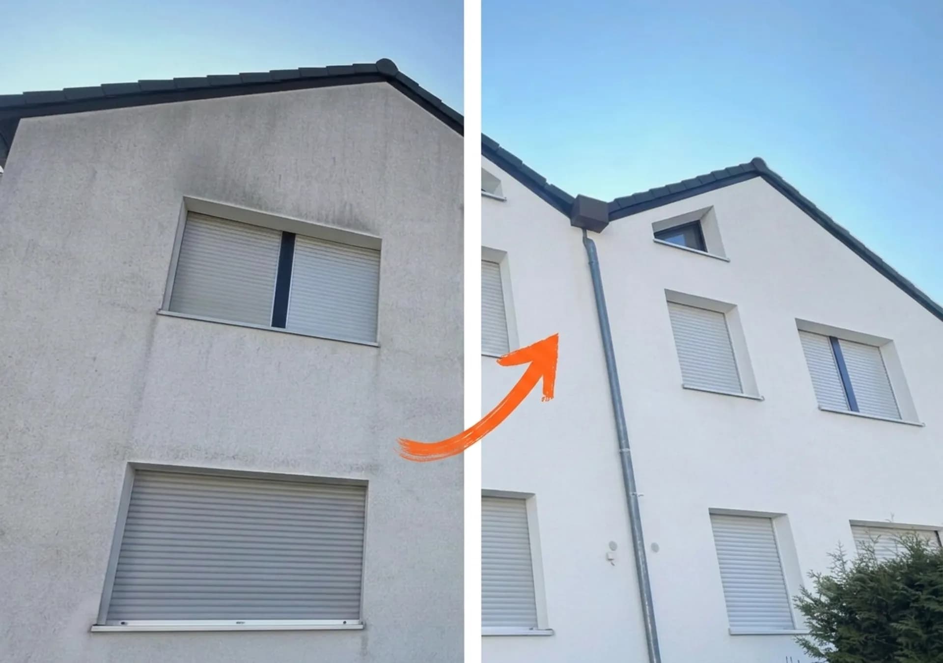Fassadenreinigung – Putzfassade im Vorher-Nachher-Vergleich